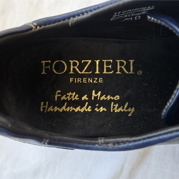 Forzieri Firenze Men's Leather Lace Up Casual Shoes Navy/Red Size 8/US 8.5 Italy - Picture 8 of 10